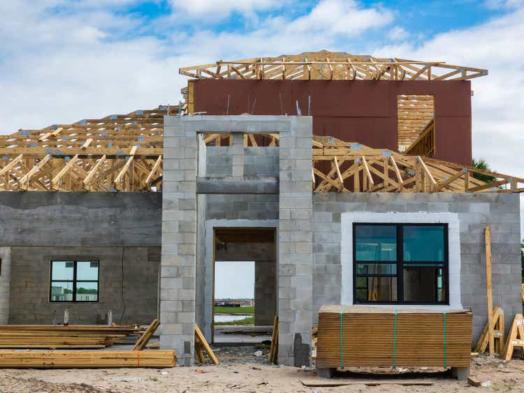 Frontal view of single-family house under construction in Florida