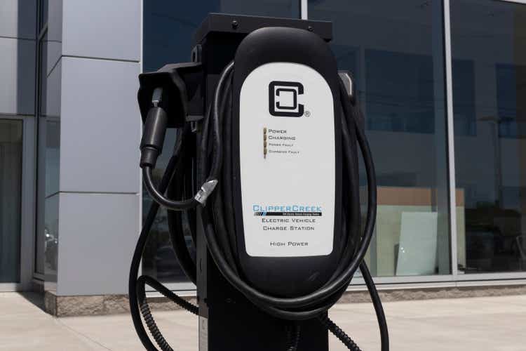 ClipperCreek EV Charging Station. ClipperCreek plug-in vehicle stations are in business parking lots and is a part of Enphase Energy.