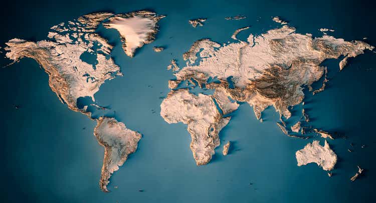 World Map Topographic Map Dark Ocean Neutral