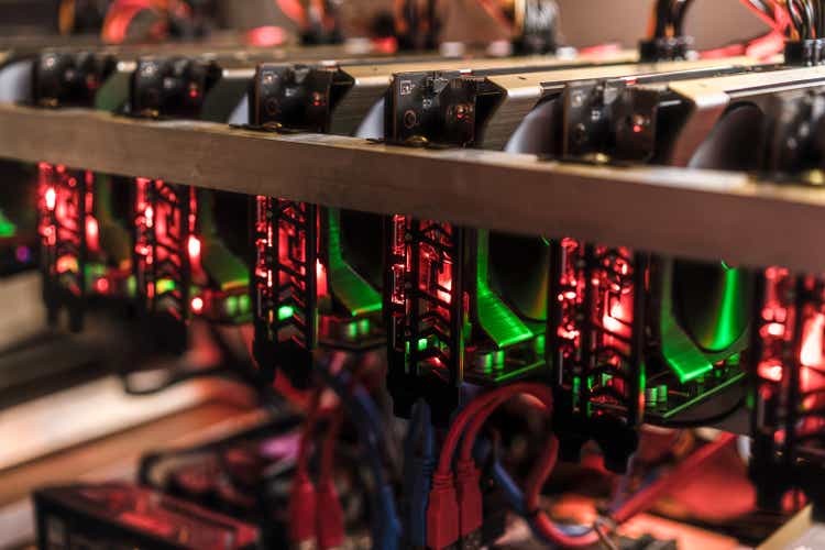 Bitcoin mining farm.  GPU for cryptocurrency mines.