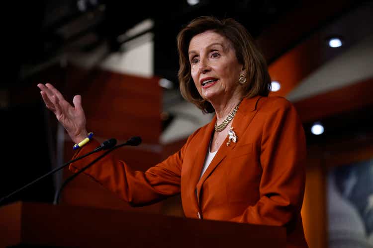 House Speaker Pelosi Holds Weekly News Conference At The Capitol