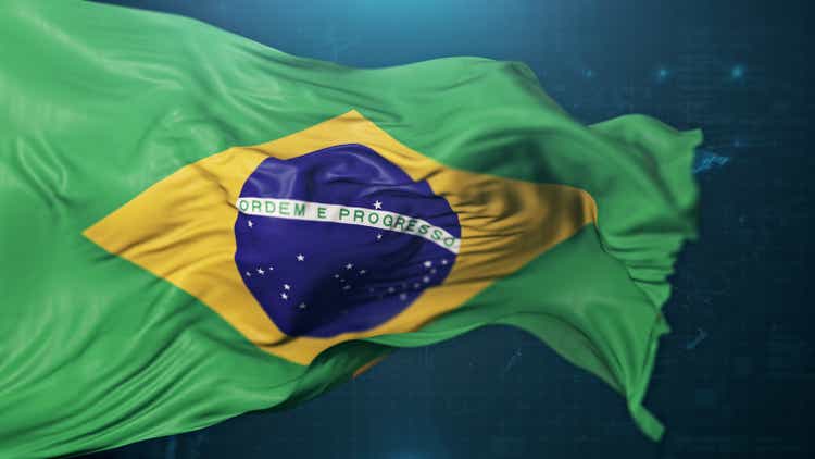 Bandeira do Brasil em um fundo azul escuro