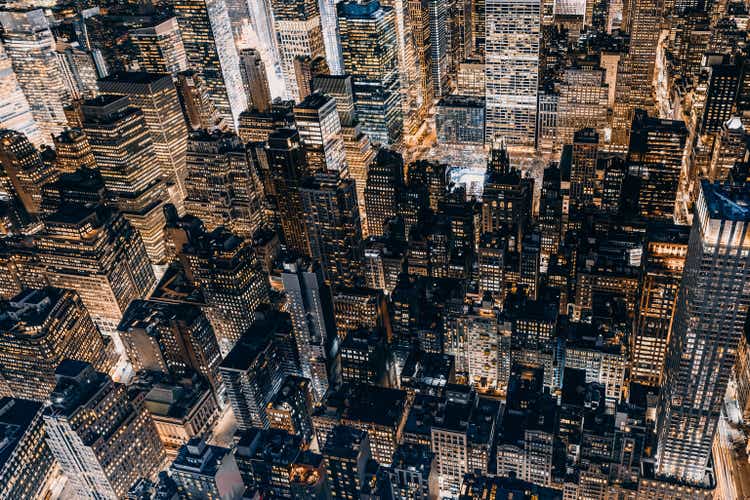 Aerial View of Manhattan at Night / NYC