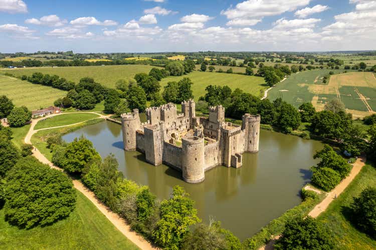 The drone aerial aerial view of Bodiam Castle.