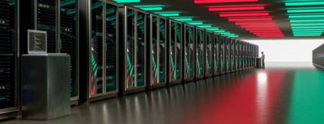 Servers. Servers room data center. Backup, mining, hosting, mainframe, farm and computer rack with storage information. 3d rendering
