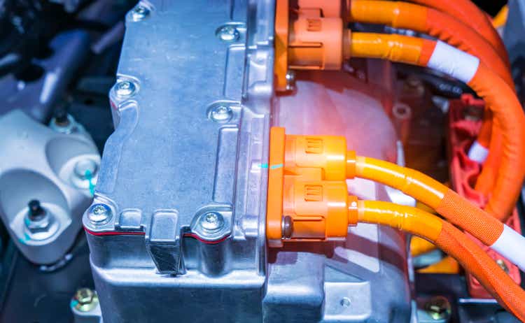 Chassis of the electric car with powertrain and power connection,electric system of eco car concept.