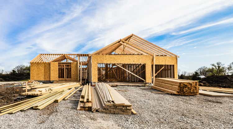 Building a new house on a construction site.