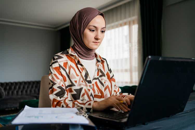 Muslim woman working