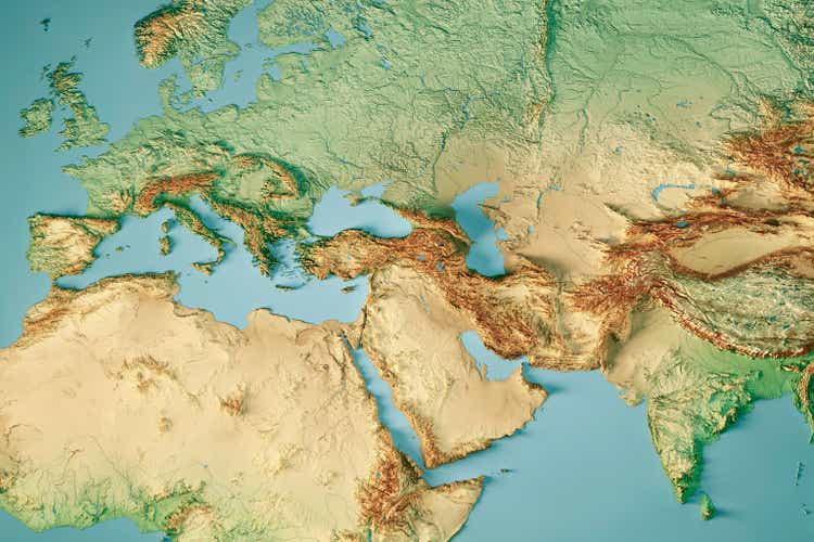 Middle East 3d Render Topographic Map