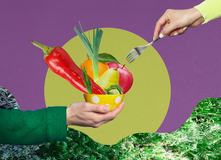 eating bowl of vegetables