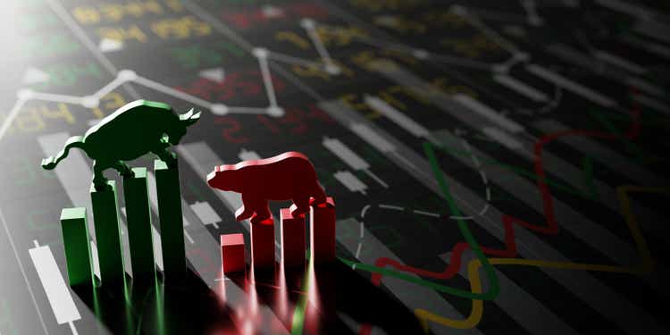 Bullish and Bearish stock market 3D render