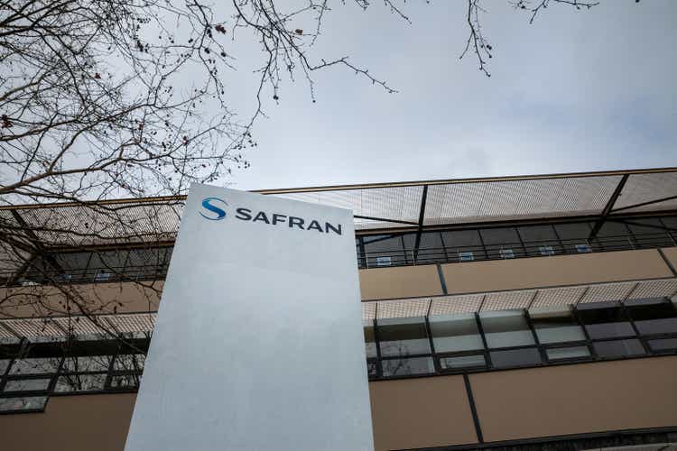 Logo of Safran on their main office for Bordeaux. Safran is a French congloretate specialized in weapon industry, engineering and aircraft aerospace.