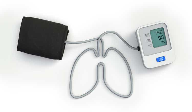 Blood pressure monitor tube in the shape of Lung. Hypertension on concept. 3d illustration.