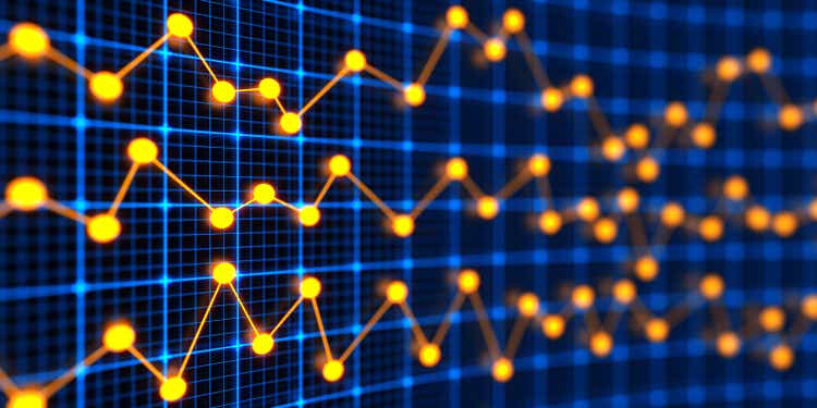 Stock market chart. Treading board. Profit and money. Financial and business graph. Buy and sell concept. Stock market volatility 3d illustration.