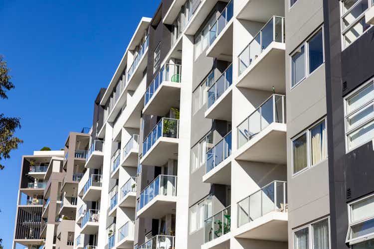Modern apartment buildings, background with copy space