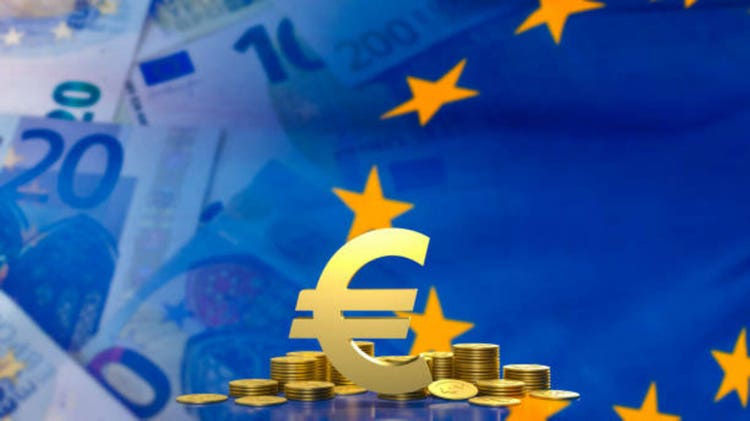 The eu symbol and gold coins for business concept 3d rendering