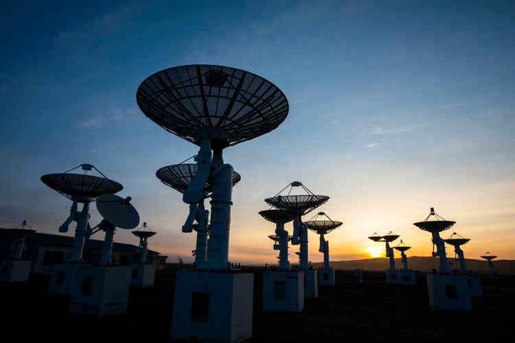 the silhouette of the radio telescope