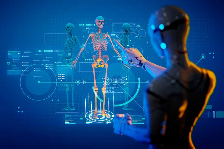 Digital healthcare and medical remote doctor technology concept AI metaverse doctor optimize patient care.medicine, pharmaceuticals, biologics, treatment, testing, diagnostics, 3D robot doctor