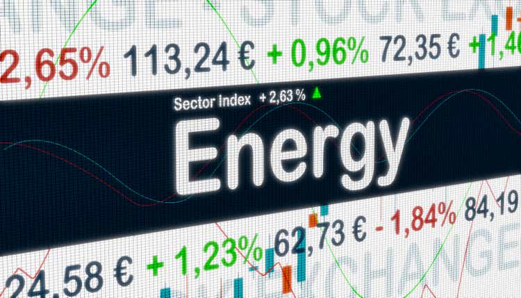Energy sector, stock exchange monitor with index information.