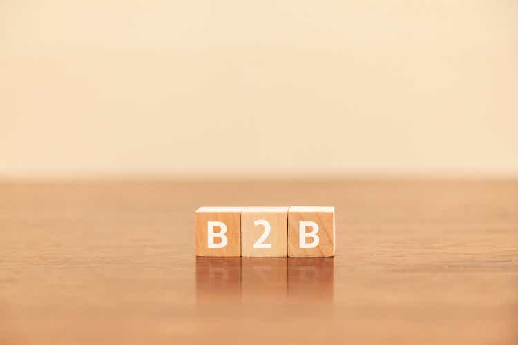 B2B. Business-to-business transactions. Business to Business. B2B letters drawn on a wooden block.