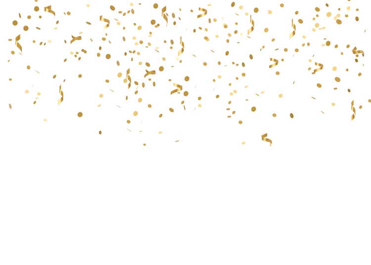 Falling golden glitter confetti isolated on white background. Shiny particles. Party, Merry Christmas, Happy New year decoration. 3D rendering.