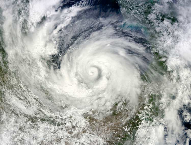 Top view of Hurricane Alex, Atlantic Hurricane, Sprawls across the Gulf of Mexico. Aerial view of circular white clouds in motion. Storm, Tornado, Typhoon. Elements of this image furnished by NASA