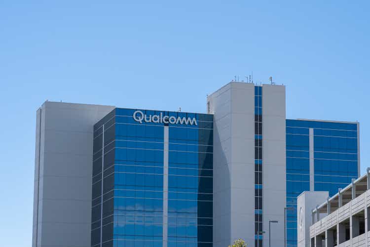 Qualcomm's office building at its headquarters in San Diego, California, USA.