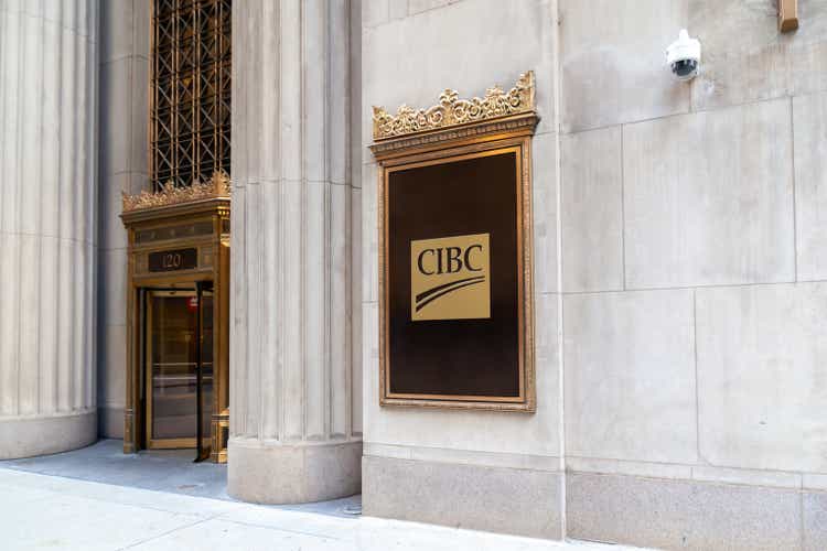 One of the entrances to CIBC Bank USA headquarters in Chicago, Illinois, USA.