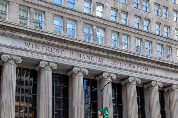 Wintrust Grand Banking hall in Chicago, Illinois, USA.