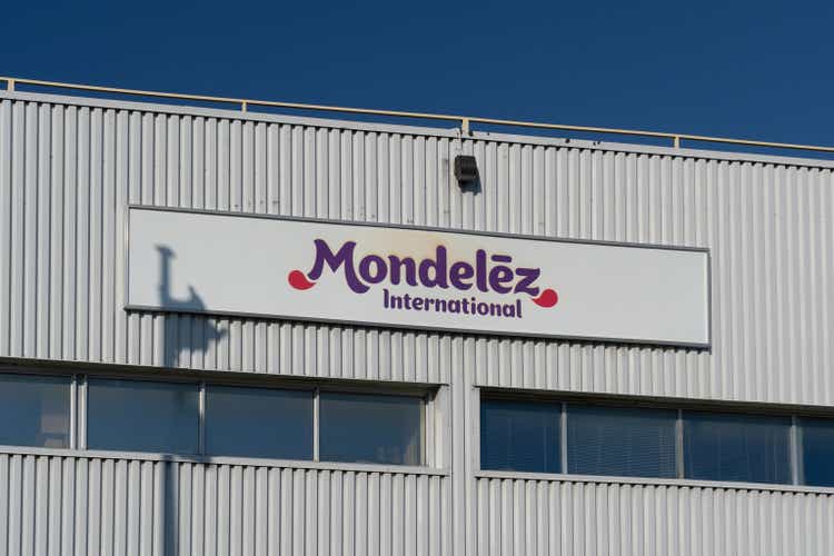 Mondelez International sign at their facility in Scarborough, Toronto, Canada.