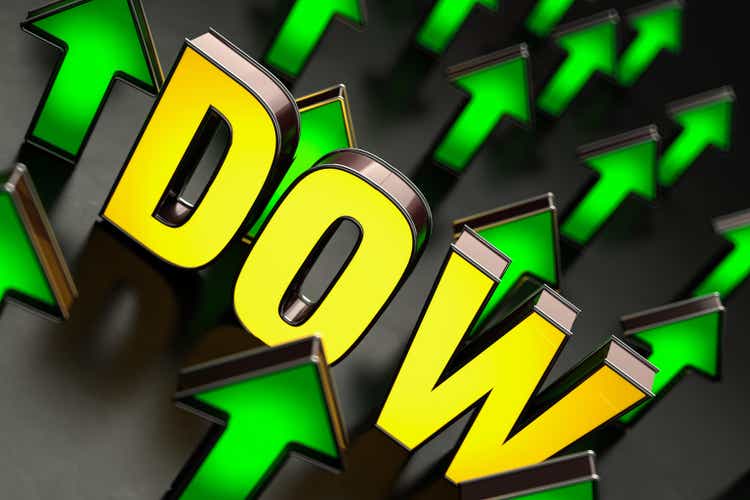 Dow Jones US Stock Market Neon Sign with Green Up Arrows