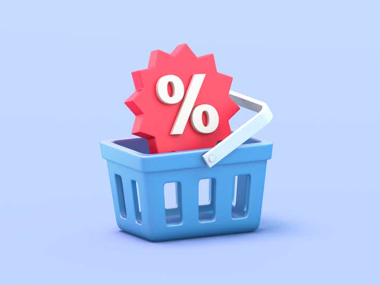 Shopping basket with discount sale tag