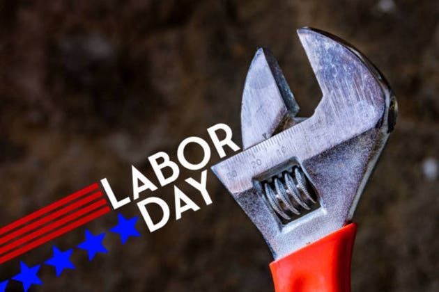 USA Labor Day text celebration wrench background
