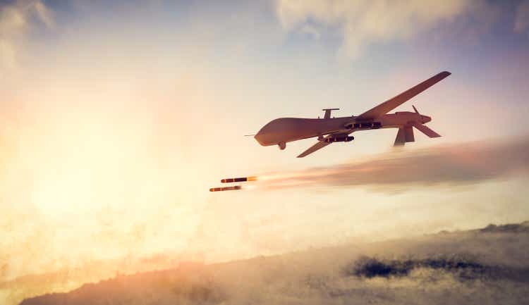Military combat drone UAV launching missiles