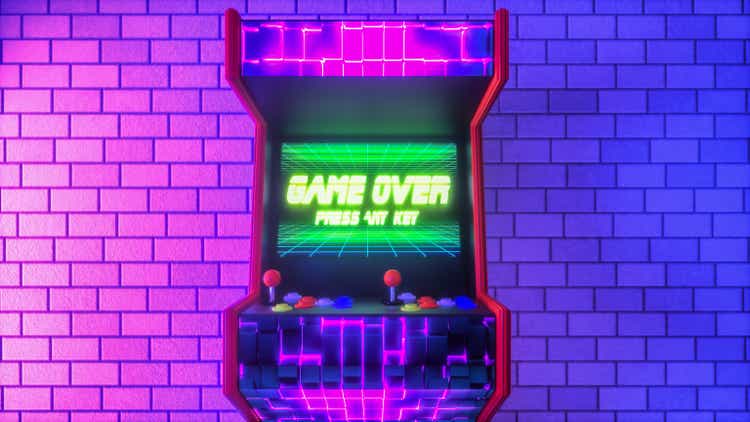 an arcade machine, game over (3d rendering)