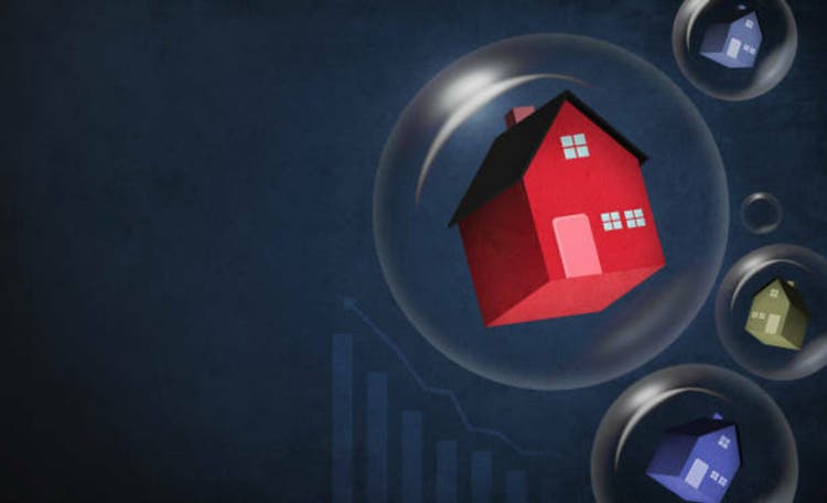 Housing bubble concept with dark background