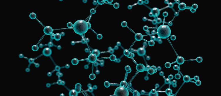 Biomolecule structure bubble cell advanced background. Nano biological chain. 3d render.