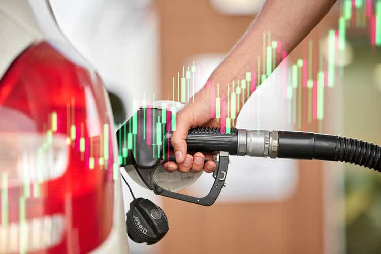 Rising of fuel price as oil global crisis concept