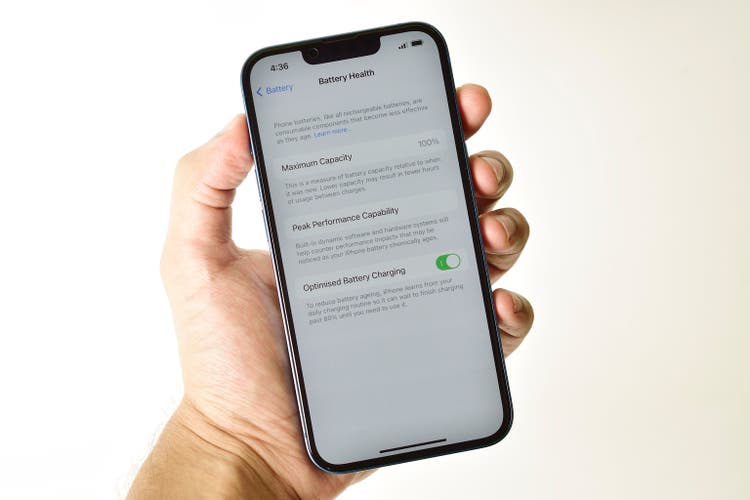 Battery health in iphone isolated on white background