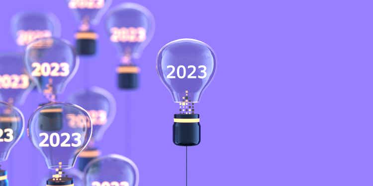 Innovation and new ideas lightbulb concept with 2023