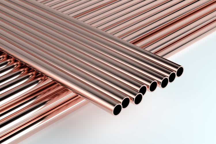 Stack of copper pipes