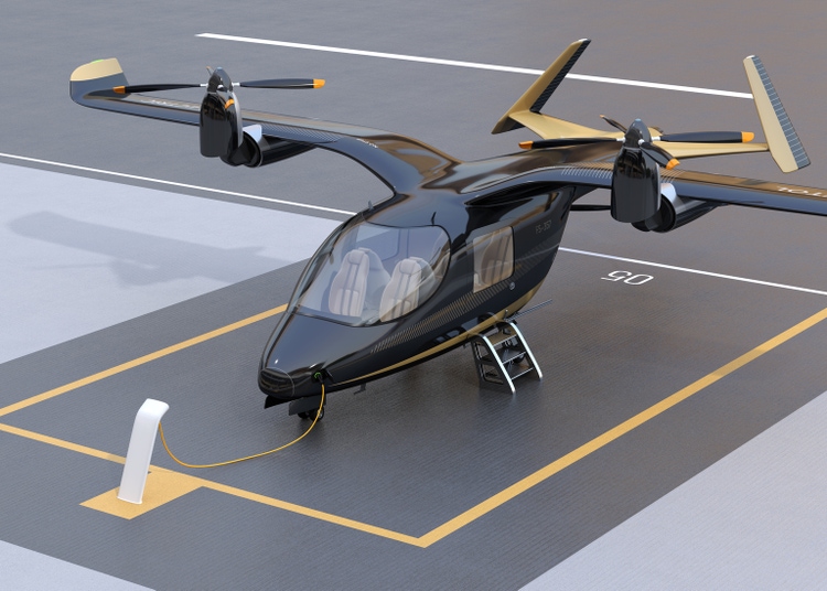 VTOL passenger aircrafts charging on the station