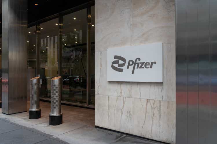 Pfizer world headquarters in New York City, USA.