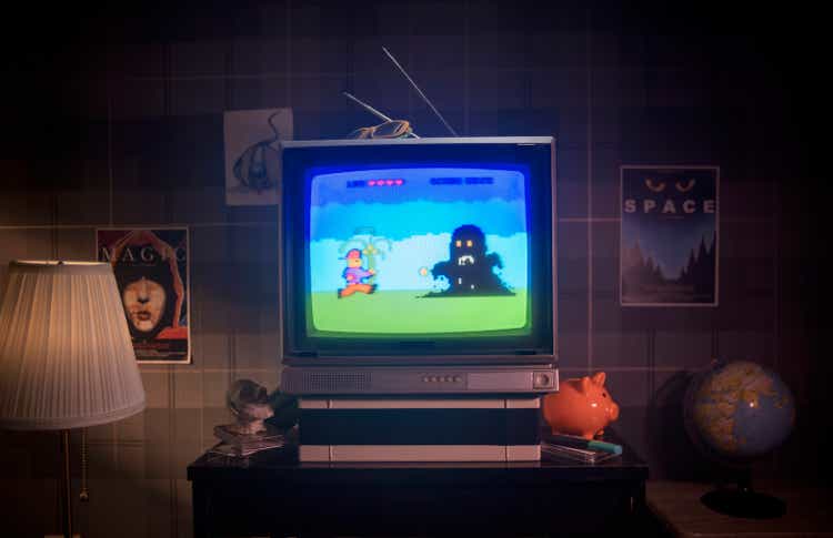 1980s retro platform video game on screen