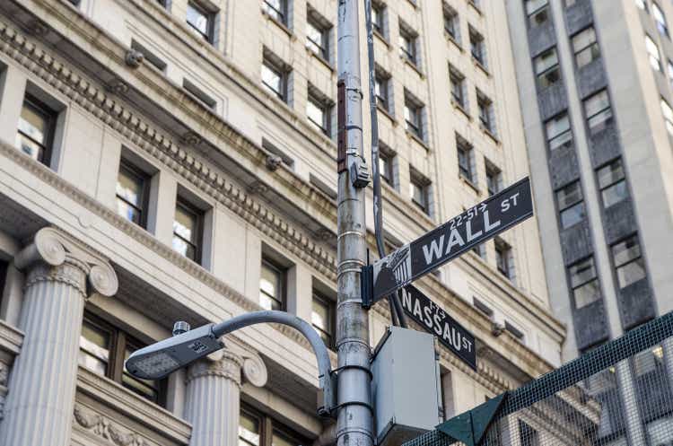 Nassau and Wall Street sign in New York city