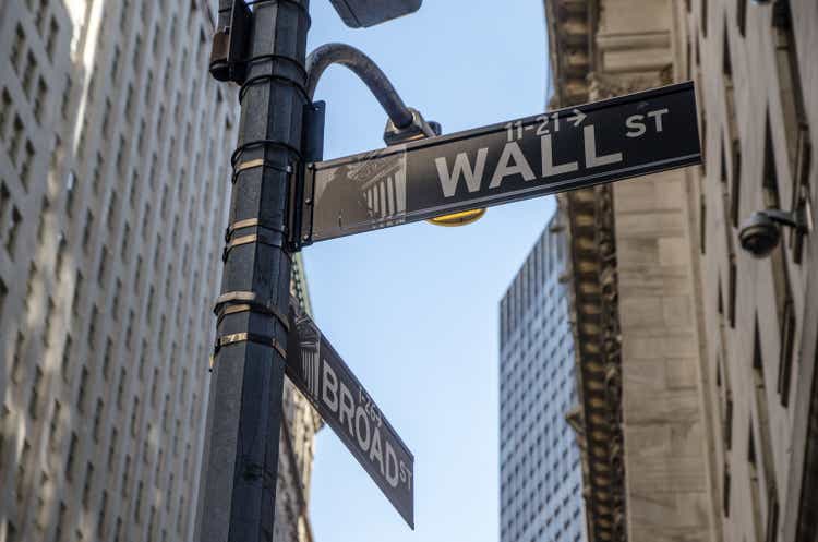 Wall and Broad Street sign in New York city