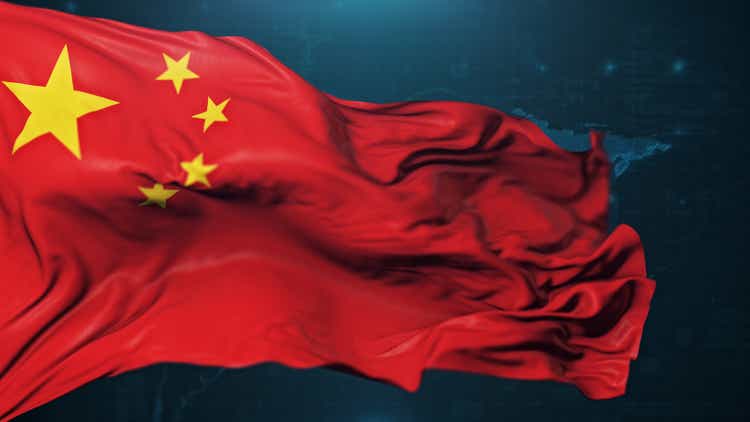 Flag of China on dark blue background