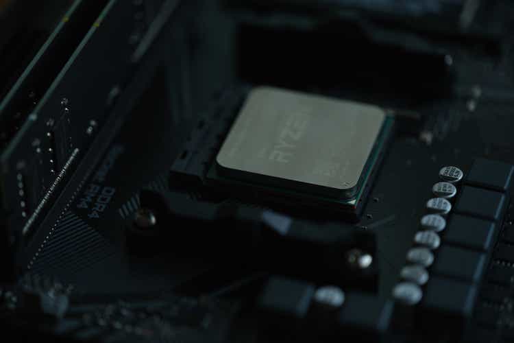Closeup of AMD Ryzen processor motherboard