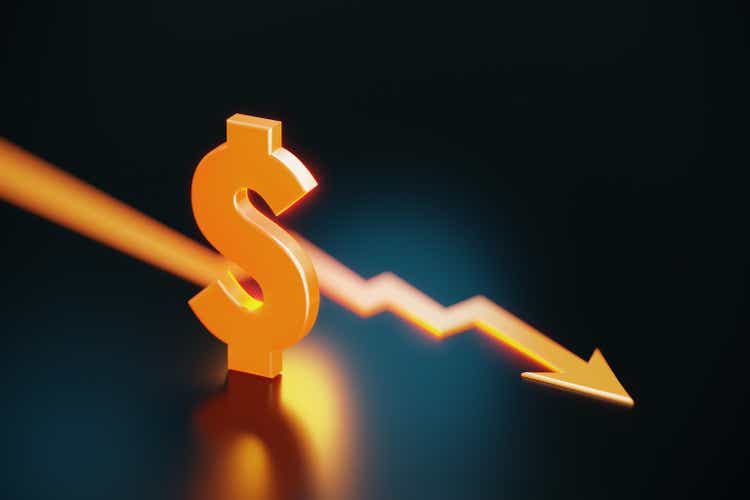 Orange Colored American Dollar Sign And Arrow Symbol On Black Background