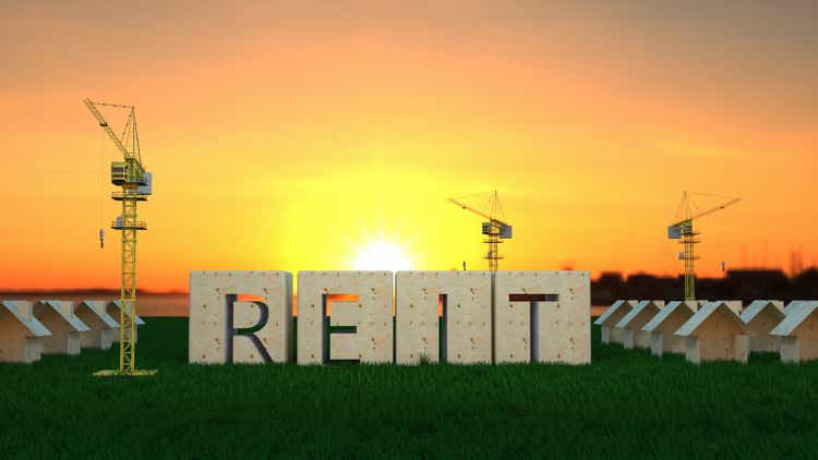 REIT. Concept image of Business Acronym REIT as Real Estate Investment Trust. 3d rendering